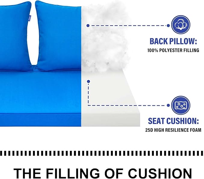 Outdoor Loveseat Cushion Set 44'' x 24'', Outdoor Cushions for Patio Furniture with Fastness Cover, Water Repellent Outdoor Seat Cushion and Couch Back Cushions for Bench, and Swing (Solid Sky Blue)