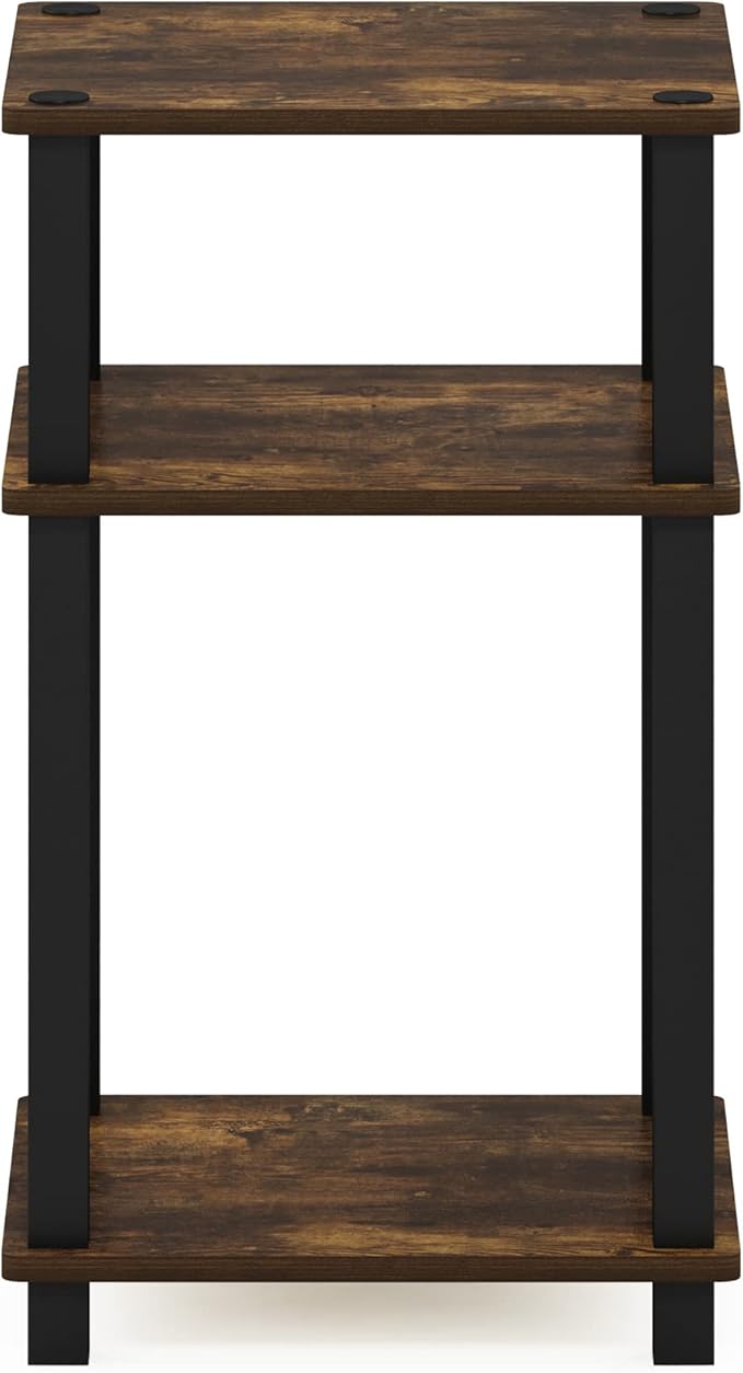 Furinno Just 3-Tier Turn-N-Tube End Table/Night Stand/Bedside Table, 1-Pack, Amber Pine/Black