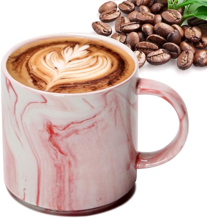Smilatte 12 oz Stackable Coffee Mugs for Office, M101 Novelty Marble Ceramic Tea Cups for Boy Girl lover Women Men, Set of 4, Pink