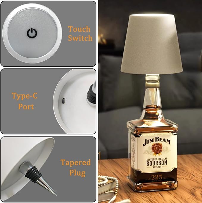 LED Wine Bottle Light, Rechargeable Wireless Bottle Lamp Shade for Whiskey Wine Liquor Bottle, Ambient Light with 3 Color Options for Desk Table Bar Decor, White