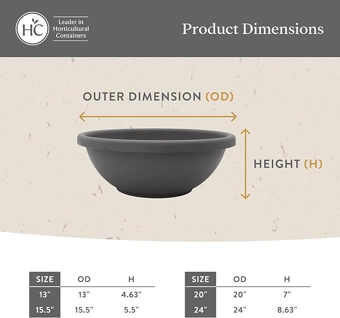 The HC Companies Shallow Planter with Drainage - Contemporary Garden Bowl Planter for Flowers, Herbs & More - Round Succulent Planter Pot for Indoors and Outdoors (15.5" Chocolate, Pack of 2)