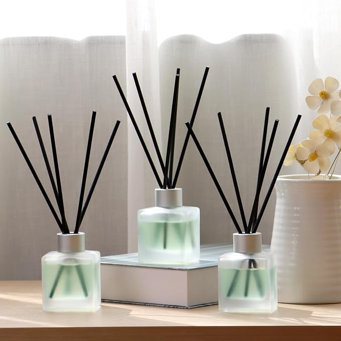 3-Pack Reed Diffuser Set, 100ml Rose Green Tea/Lemon Green Tea/Jasmine Green Tea Essential Oils with Diffuser Sticks, Long Lasting Air Freshener, Home Fragrance for Bathroom Decor