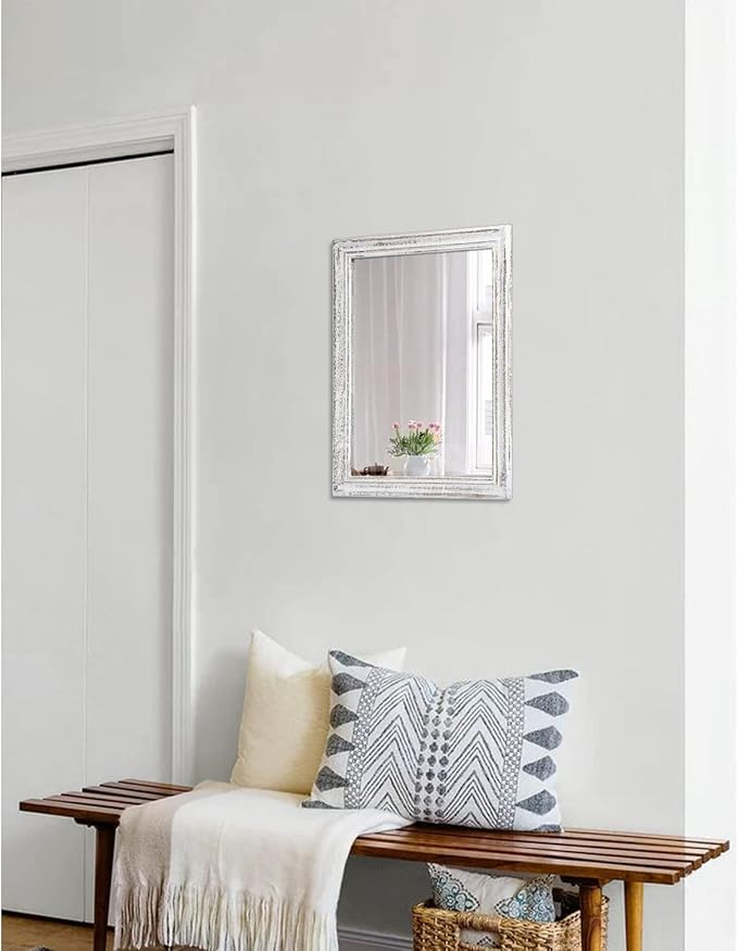 Wall Mirror with Rustic Wood Frame Rectangle Hanging Mirrors for Wall Decorative for Bathroom Bedroom Farmhouse Living Room Entryway Small