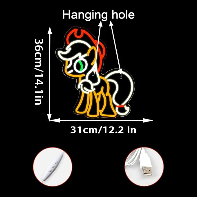 Neon Signs for Wall Decor, Led Sign for Wall, USB Powered Anime Neon Lights for Girls Bedroom, Kawaii Horse Light Up Sign for Boy Game Room Decor,Dimmable LED Neon Light Sign Cartoon