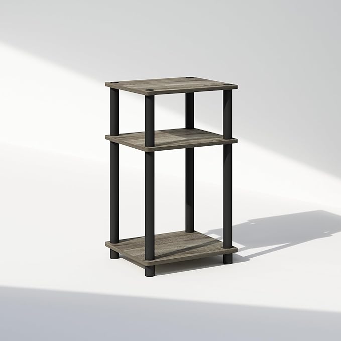 Furinno Just 3-Tier Turn-N-Tube Open Storage Nightstand, 1-Pack, Plastic Poles, French Oak/Black
