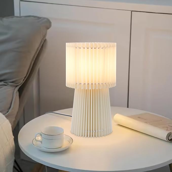 Shineled Small Table Lamp for Bedroom, Minimalist Bedside Lamps for Night Stands, Nightstand Lamp with Pleat Fabric, Study Reading Desk Lamp for Kids Room, Living Room, College Dorm, Home, Office