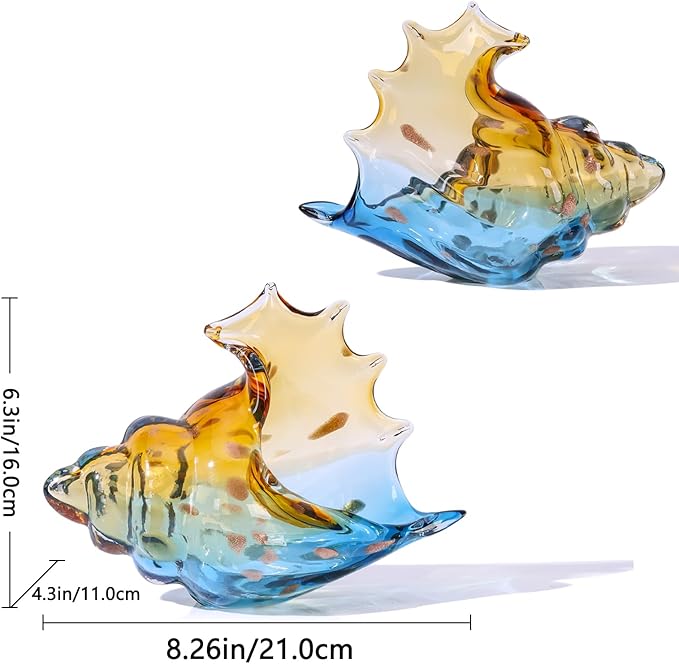 LCCCK Sea Glass Art Figurines Hand Blown Conch Shell Sculpture, Blue Sea Glass Decor Creative Conch Seashell Statue - for Coastal Room Decor Knick Knacks Home Decor Kitchen Decorations Above Cabinets