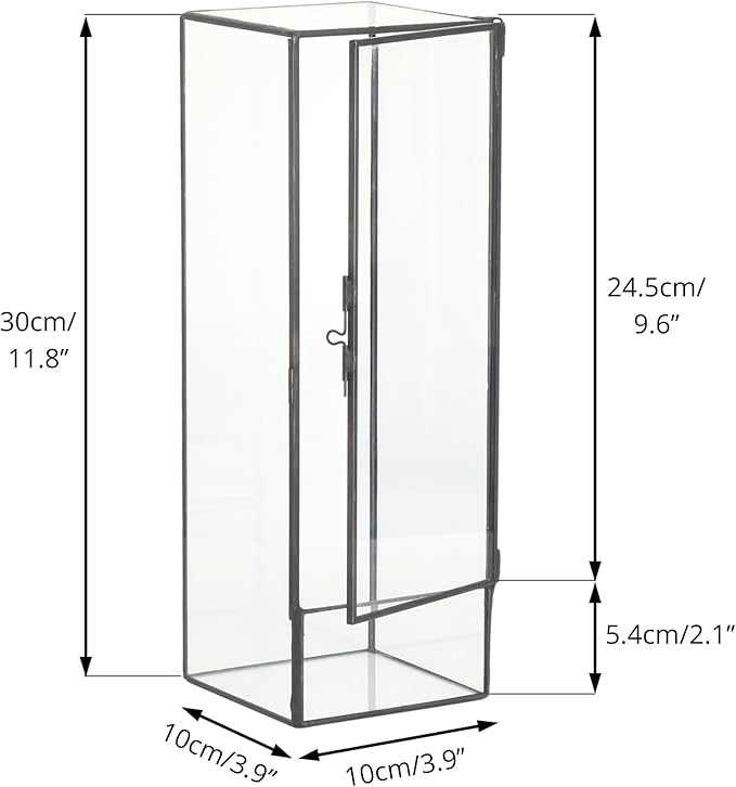 NCYP Closed Glass Terrarium with Door - 3.9x3.9x11.8 Inches Rectangular Tall Planter Box for Fern, Succulent Plants, Home Garden Tabletop Decor, Handmade (Terrarium Only)