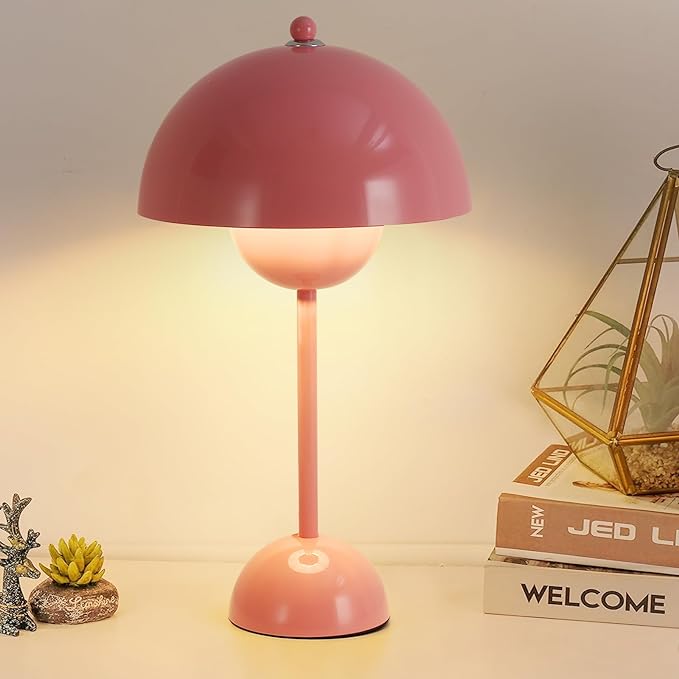 COSYLUX Modern Small Table Lamp for Bedroom, Cute Dome Shade Reflecting Light Reading Lamp for Living Room, Kid's Room, Study, Office, Beside Bedside Nightstand Desk Lamp(Pink)