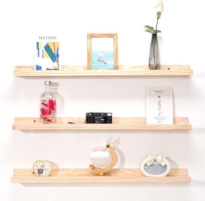 MBYD 48 Inch Floating Shelves Natural Wood, Wall Mount Picture Ledge Wooden Wall Shelf for Bedroom, Living Room, Office, Kitchen, Set of 3 Same Dimensions