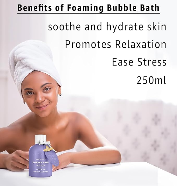 Magnesium Bubble Bath Lavender Vanilla Long Lasting Foaming Bath for Sore Muscles Epsom Salt Moisturizing Relaxing Stress Relief Spa Gift for Women