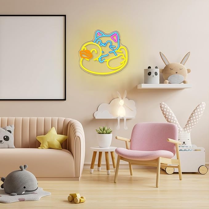 Cat Neon Sign for Wall Decor Duck Neon Light Animal LED Neon Sign USB Powered LED Neon Light for Bedroom Zoo Pet Shop Cat House Decoration(13.5"*12.9")
