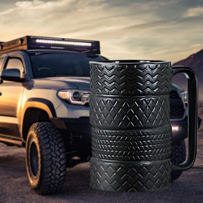 Ceramic Tire Coffee Mug for Men Gifts from Daughter Son Novelty Tea Mug for Dad Birthday Christmas Holiday Housewarming Mechanic Gifts for Car Lovers