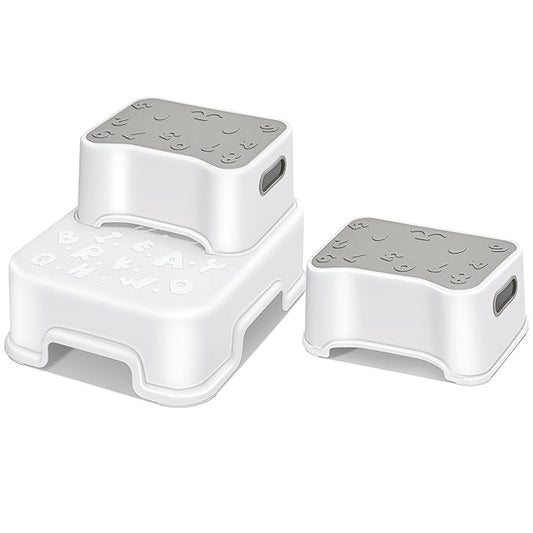 HEETA Step Stool for Kids and Toddler, Anti-Slip Sturdy Step Stool for Toilet Potty Training Stool, 2 in 1 Step Stool to Reach Kitchen Counter or Sink, with 2 Separate Small Stool