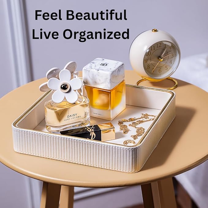 Small Night Stand Organizer Nightstand Tray Bedside Organizer Women| Key Bowl for Entryway Table Leather Valet Trinket Tray Catch All| Perfume Trays for Dresser Perfume Holder Organizer