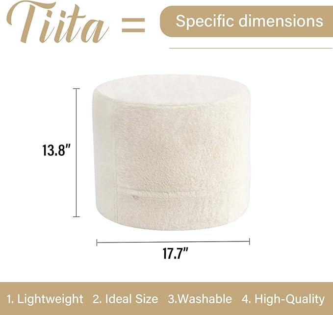 Tiita Round Stuffed Pouf Ottoman, Plush Poufs with Foam Chunk Filling, Foot Rest Stool for Living Room, Cream