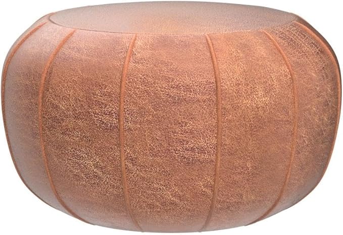 Louis Donné Unstuffed Moroccan Ottoman Pouf Cover, Waterproof Handmade Faux Decor Storage Solution for Kids Toy, Footstool Pouffe Cover Replacement Balcony Indoor 21dia Chestnut Brown, ONLY Cover