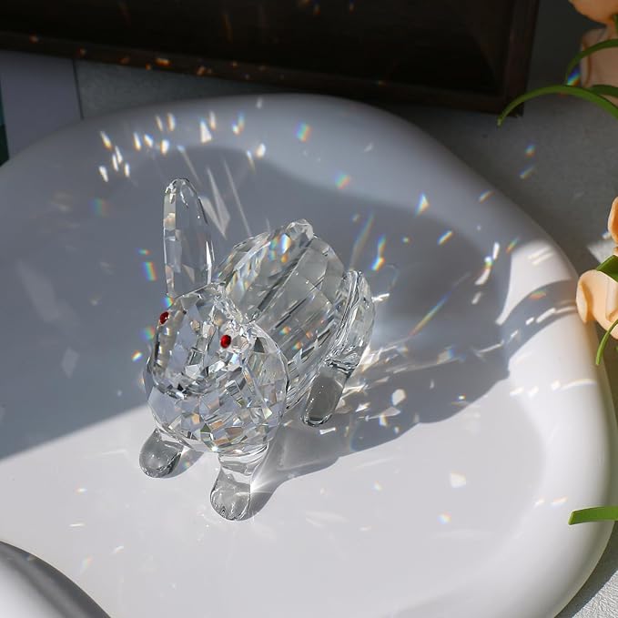 Crystal Rabbit Figurine Faceted Glass Bunny Statue Clear Ornament Animal Collectible Sculpture Handscraft Paperweight Home Decor