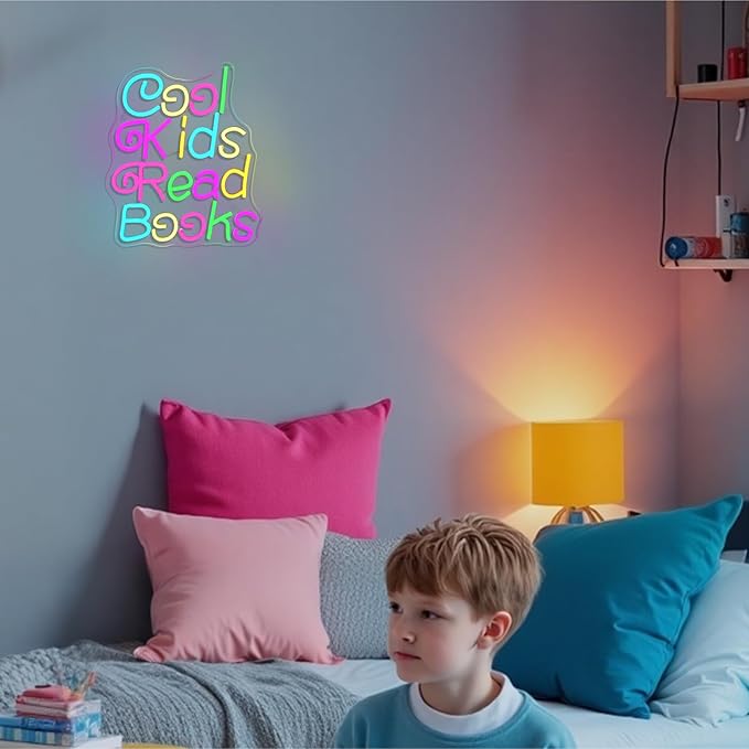 Cool Kids Read Books Neon Sign for Wall Decor Reading Neon Light Sign for Classroom Library Bedroom Bookstore School Led Neon Signs Children Students Kids Book Lover Gifts