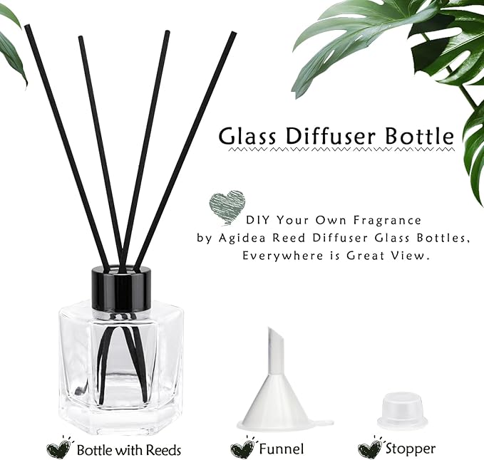 4PCS Glass Reed Diffuser Bottle Empty Diffuser Jars with Black Caps and Sticks Set 100ML 3.52Ounce Fragrance Accessories Use for DIY Essential Oils Home Fragrance