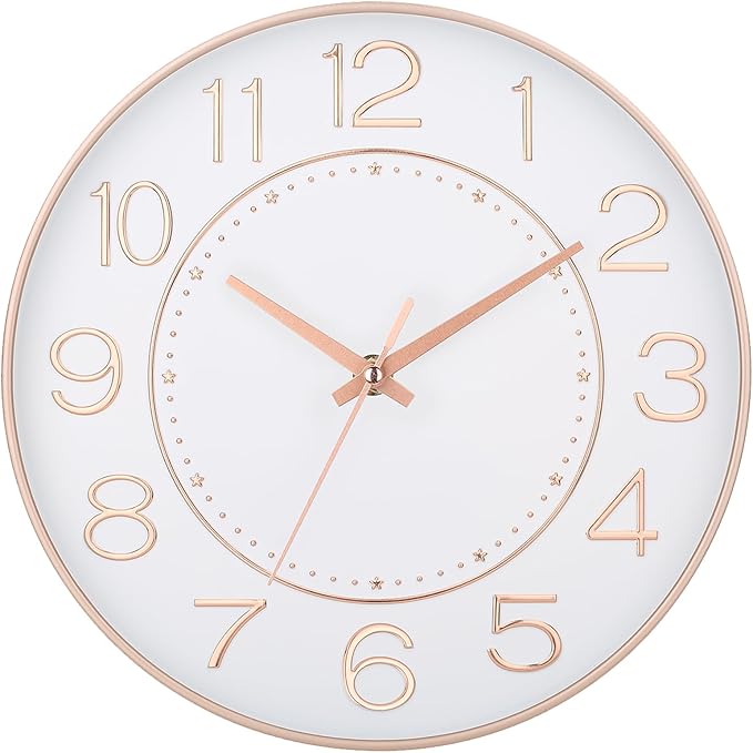 HZDHCLH Modern Wall Clocks Battery Operated,10 inch White and Rosegold Clock for Wall,Silent Small Wall Clock for Living Room Bedroom Kitchen Office Nursery Decor