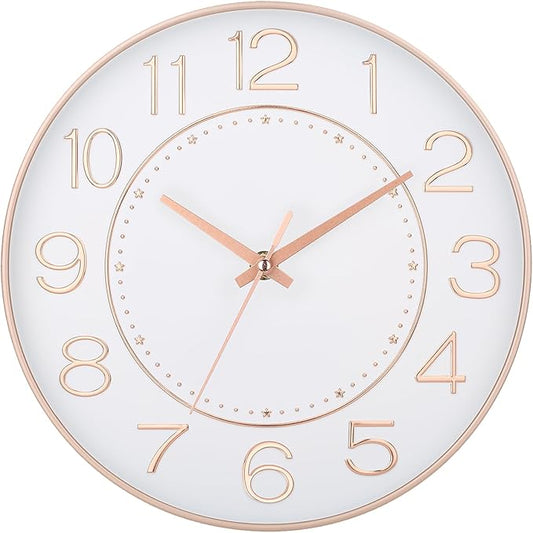 HZDHCLH Modern Wall Clocks Battery Operated,10 inch White and Rosegold Clock for Wall,Silent Small Wall Clock for Living Room Bedroom Kitchen Office Nursery Decor