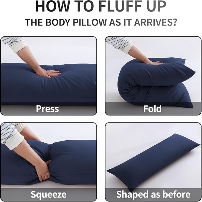 Memory Foam Body Pillow with Removable 100% Cotton Cover, Full Body Pillows for Adults, Large Long Bed Pillow for Sleeping, Firm & Supportive (20x54 inch, Navy Blue)