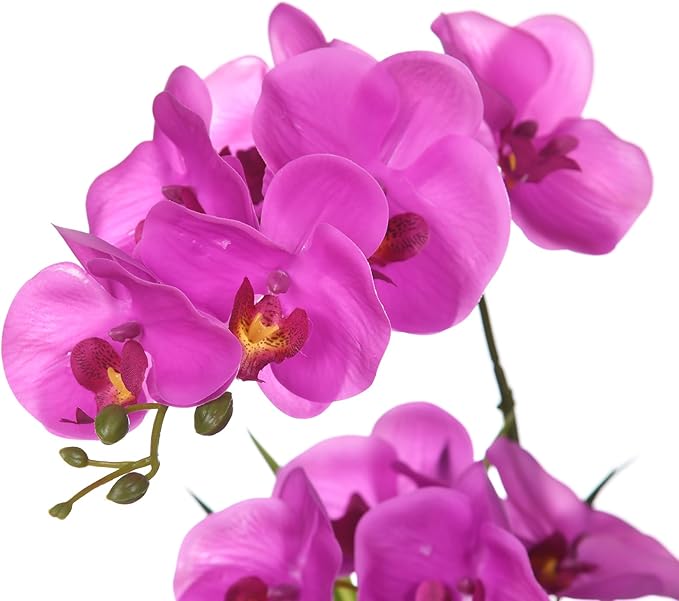 Artificial Orchids in Vase Fake Real Touch Orchid Flowers in Pot Faux Phalaenopsis Potted with Ceramic Vase for Home Office Wedding Table Decoration, Fuchsia