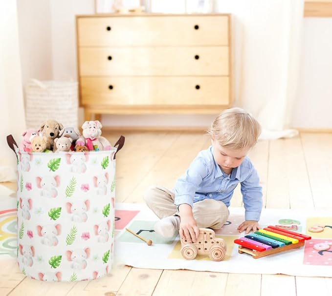 Kids Laundry Hamper,Elephant Laundry Basket Collapsible Space Storage Baskets for Home Decor,Office,Toy Organizer,(Cute elephant