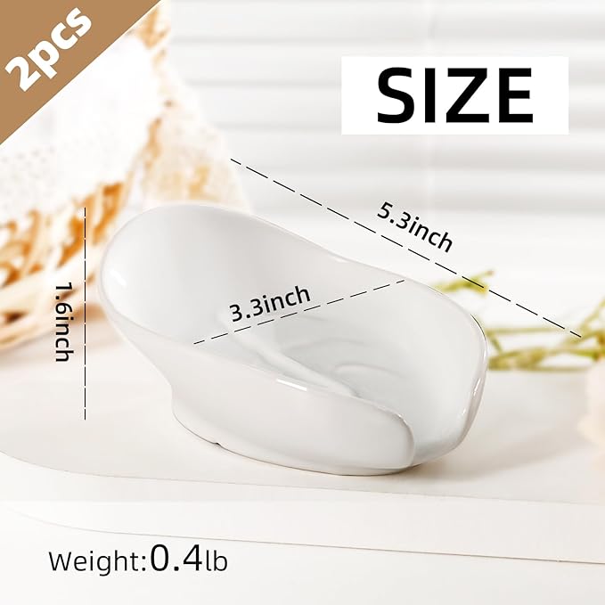 Soap Holder, Self Draining Soap Dishes 2PCS, Leaf Shape Ceramic Bar Soap Holder Drain Soap Dishes for Bathroom Sink Kitchen, Easy to Clean Keeps Soap Dry, White, ANTIS'S HOME