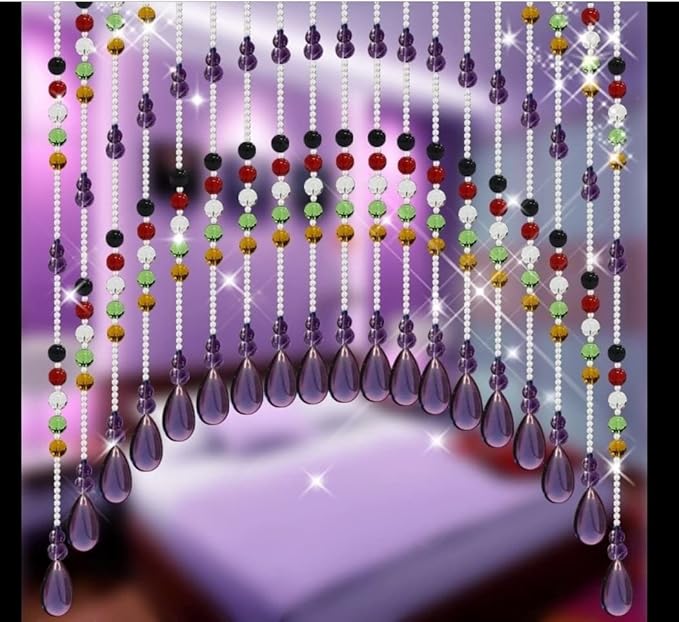 Hanging Glass Door Beads Beaded Curtains Valance Self-Adhesive for Doorways Crystals Stran Arched Windows, Clear Crystal Room Bead Partition Curtain Door Frame Beads for Doorways Closets 9
