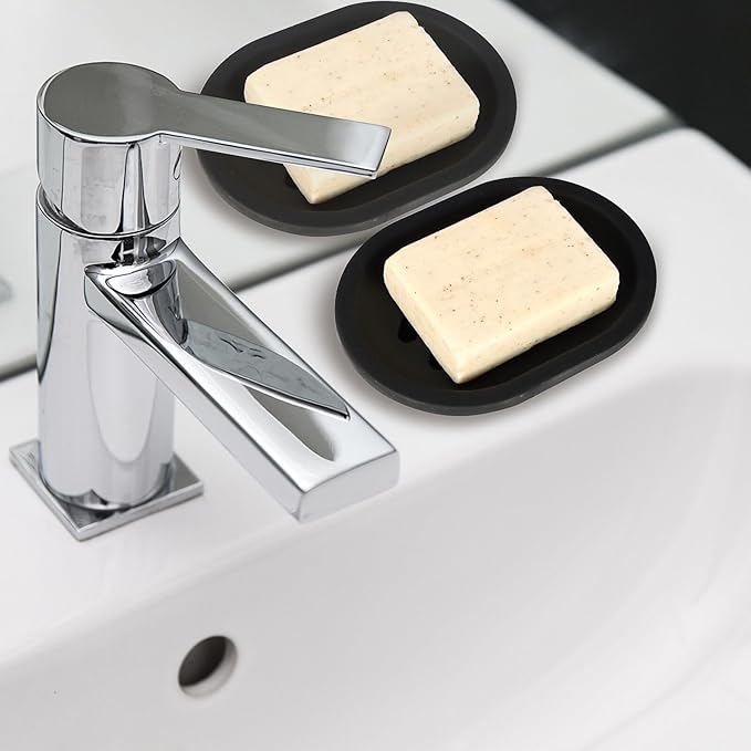 Topsky Soap Dish for Shower, 4pcs Dishes with Drip Tray, Bar Holder with Drain for Kitchen Sink, Keeps Soap Dry, Black
