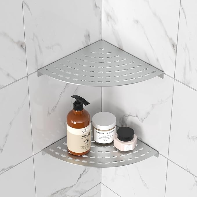 2 Pack Corner Shower Shelves 304 Stainless Steel Shower Corner Shelf Brushed Nickel Bathroom 8 in Prevent Rust Drilling Installation