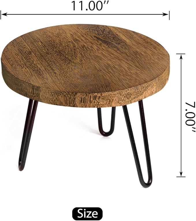 OBTAIN Plant Stand Indoor Outdoor Wood Mid Century Plant Stand for Indoor Plants, Modern Plant Table Round Plant Stool, Boho Rustic Wooden Stool for Plant Pot Hol (L)