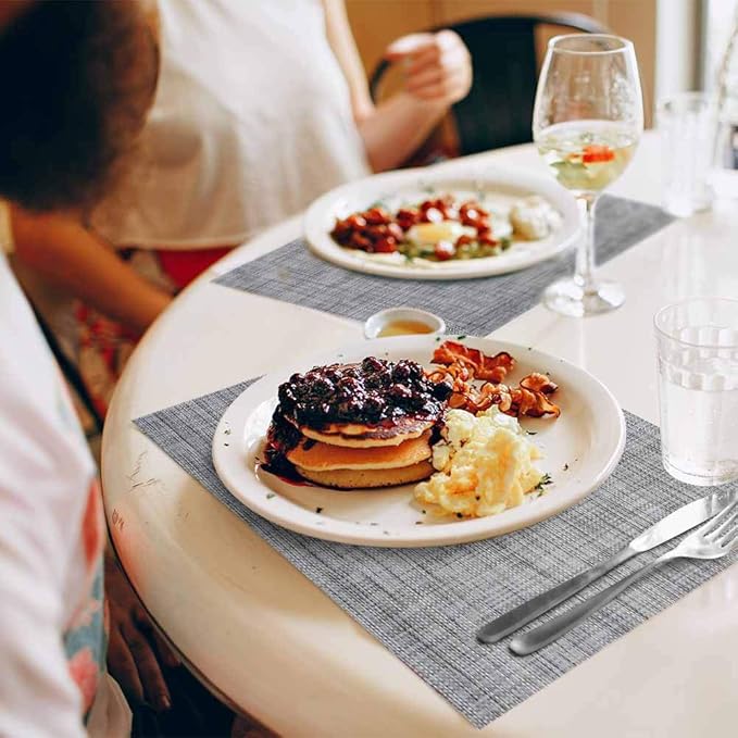 GIVERARE Placemats Set of 4, Heat-Resistant Woven Vinyl Place Mat, Non-Slip Washable PVC Table Mats, Easy to Clean Premium Plastic at for Dining, Kitchen Table (Smoky Gray)