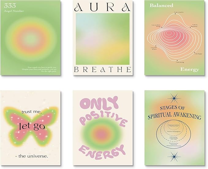 Habseligkeit Green Cute Room Decor, Gradient Wall Posters, Buttefly Wall Art Prints, Aura Posters for Grils Aesthetic Bedroom 8x10inch, Unframed, Set of 6