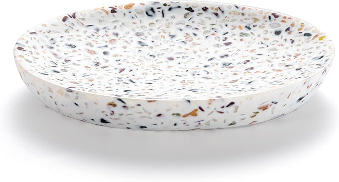 Luxspire Soap Dish, Resin Soap Tray Soap Holder Container Box, Oval Soap Plate Case, Sponge Dish Scrubbers Tray Holder for Bathroom Vanity Shower Kitchen Sink Counter Top, Terrazzo