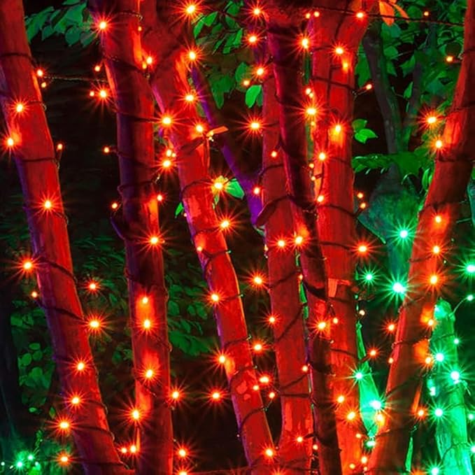 Solar String Lights for Halloween, Dolucky Orange Solar String Lights Outdoor 2 Pack Total 400LED 144FT Waterproof, 8 Modes Christmas Light for Outside Xmas Tree Patio Yard Garden Festival Decorations