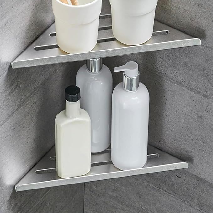 2 Pack Corner Shower Shelves - 304 Stainless Steel Bathroom Shower Caddy for Toilet, Dorm - No Drilling Required