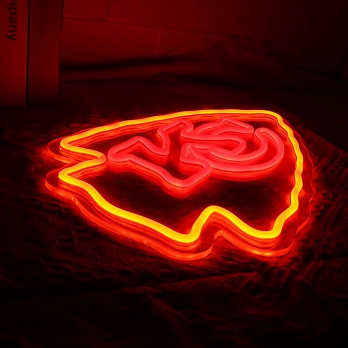 Football Rugby Sports Neon Sign Suitable for Chiefs KC Logo for Wall Decor USB Powered Dimmable Led Light Up Signs for Game Room Men Cave Home Bar Decor Birthday Xmas Gifts for Kids Fans