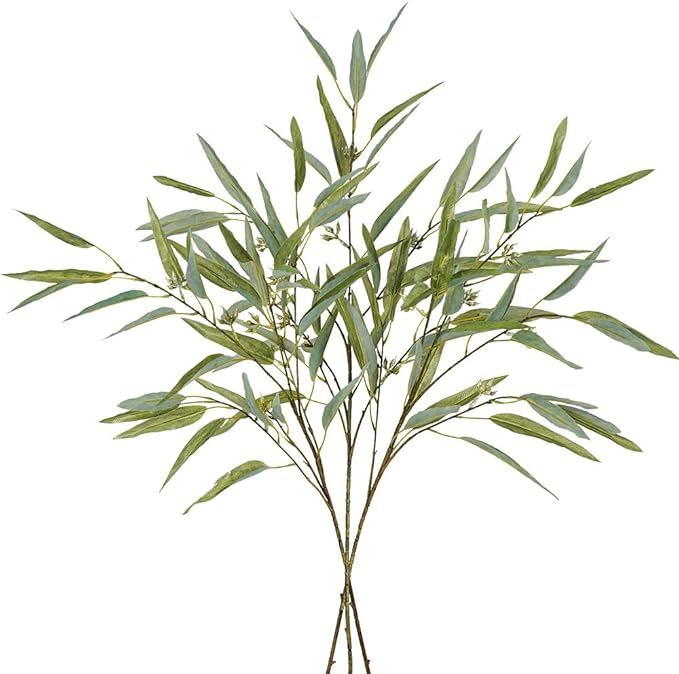 Melorca&Guilla Artificial Plants,3PCS 39" Green Fake Eucalyptus Stems,Faux Branches for Vase,Greenery Stems Artificial Branches for Shop Garden Office Home Décor (3, Green Eucalyptus)