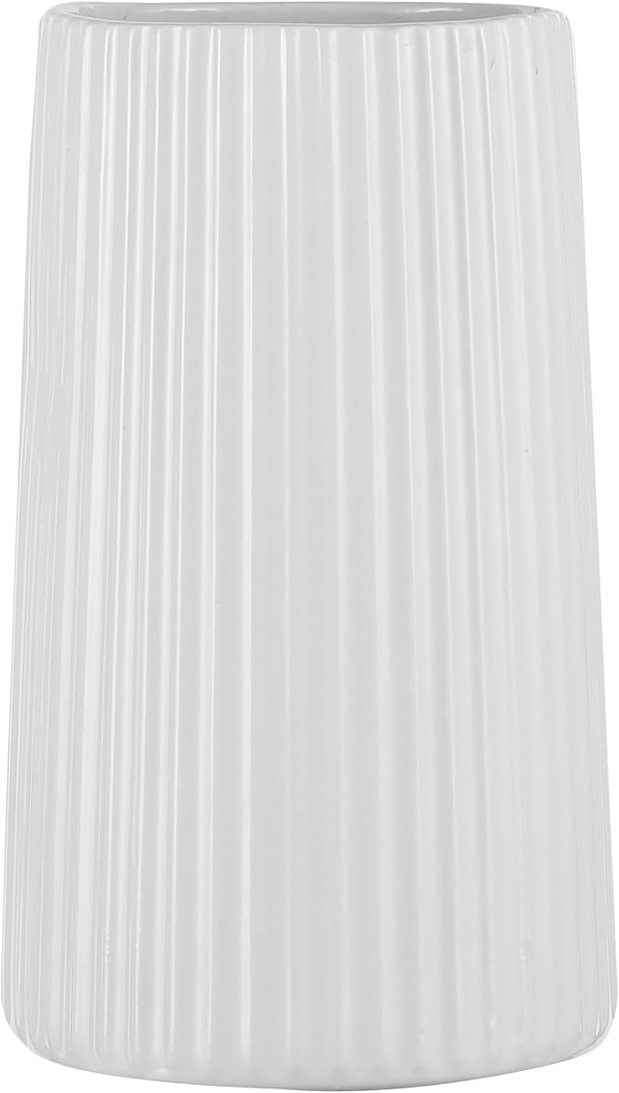 White Ceramic Vase for Flowers, Large Modern White Vase for Home Decor, Decorative Vase for Living Room, Office, Mantel, Bookshelf, Dining Table, 8 inches
