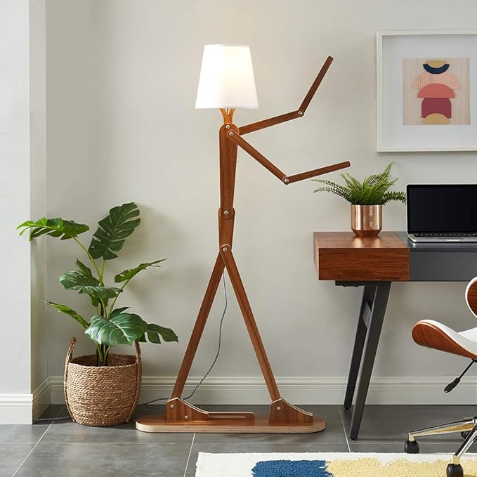 Cool Tall Floor Lamp Decorative Reading Standing Wood Swing Arm Wood Lighting for Corner Kids Boys Girls Bedroom Living Room Home Improvement Office Farmhouse - with LED Bulb (Walnut)