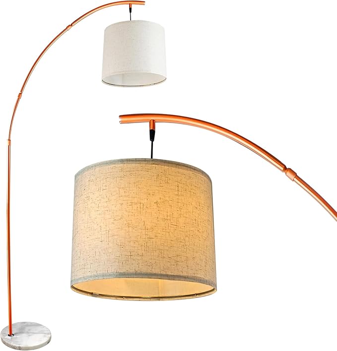 Lightdot Arc Floor Lamps for Living Room, Modern Standing Lamp with Hanging Drum Shade, Tall Standing Floor Lamp with Foot Switch, Over Couch Arched Reading Light for Bedroom, Office (Orange)