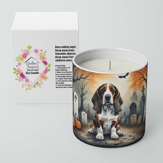 Caroline's Treasures DAC2010CDL Basset Hound Spooky Halloween Decorative Soy Candle Nature Soy Wax Essential Oil Home Decor Ideal for Bedroom Kitchen Bath Office Gift, 10 oz