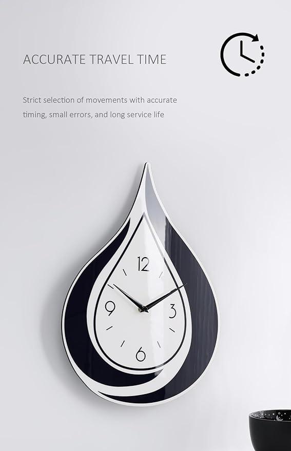 Modern Water Drop Wall Clock - Black & White Teardrop Design