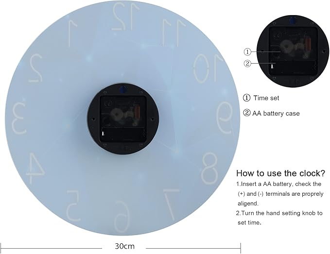 Lafocuse 12 Inch Silent Blue Wall Clocks Battery Operated for Bedroom, Constanplanet Blue Wall Clock for Living Room Kitchen Decor