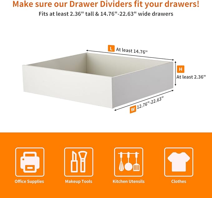 9 Pack Drawer Dividers, 2.36" High, 14.76-22.6" Adjustable Drawer Divider for Clothes, Plastic Dresser Organizer for Bedroom, Closet, Clothes, Office, Kitchen Storage