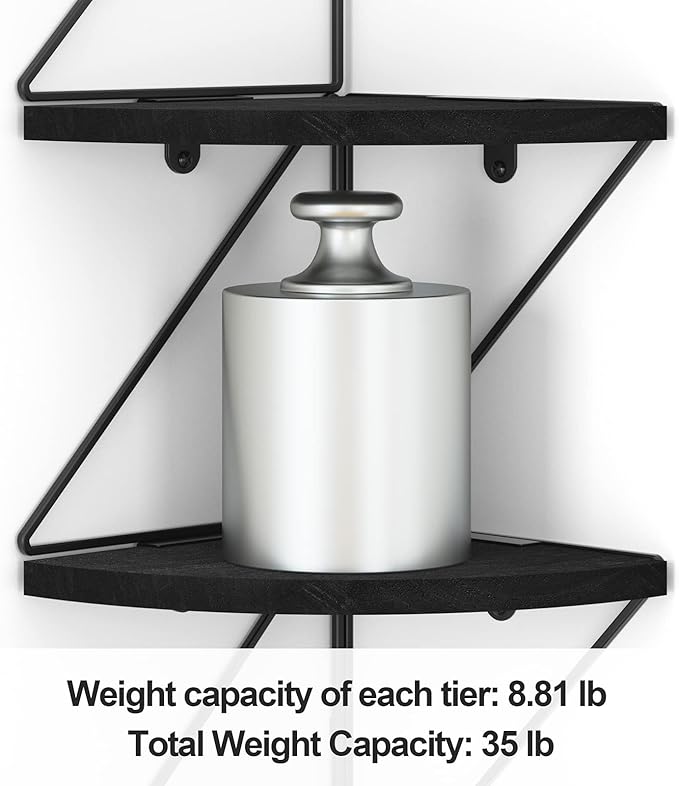 SZQINJI Corner Shelf Wall Mount 4-Tier Rustic Wood Floating Shelves Wall Shelves for Bedroom Living Room Bathroom Kitchen Office Vintage Black