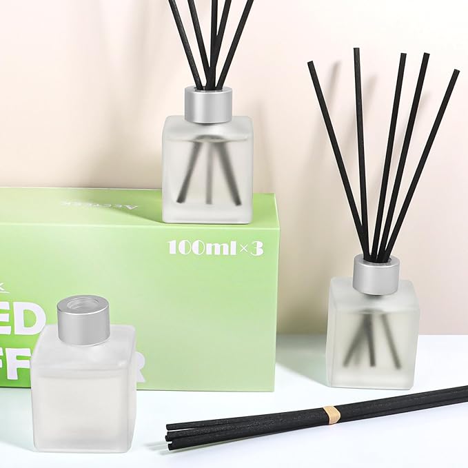 3-Pack Reed Diffuser Set, Tomato/Sweet Pepper/Cauliflower Scented Oil, 10fl oz (300ml) Vegetable Essential Oil with Diffuser Sticks, Bathroom Air Freshener, Home Fragrance for Room Decor